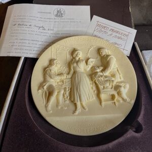Vtg 70s Handcarved Alabaster La Scala Grand Opera Barber of Seville Plate NIB